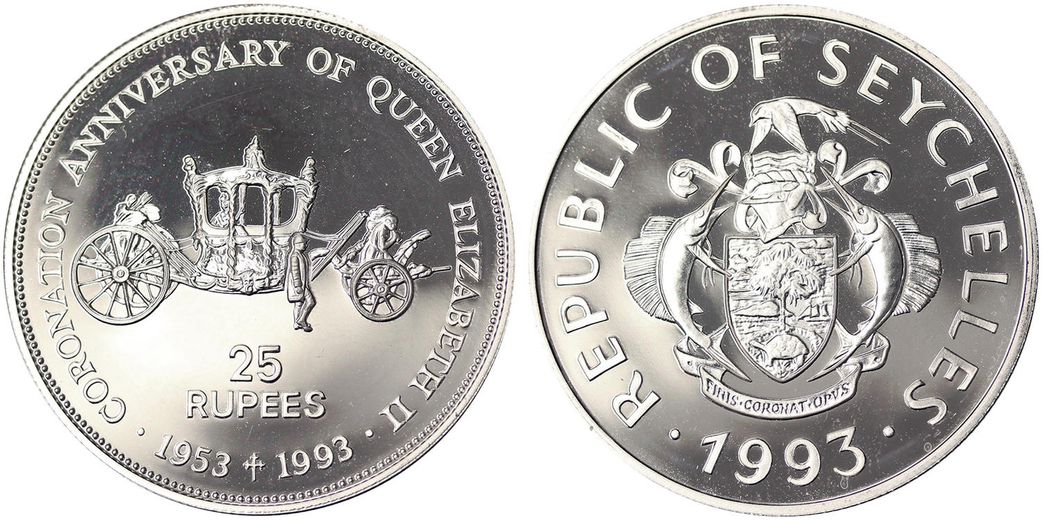 Seychelles 1977 Silver Jubilee 25 Rupees Silver Coin UNC