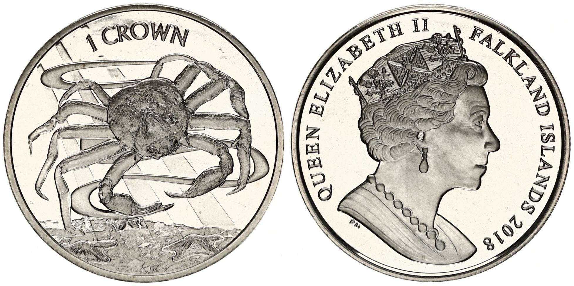 RARE NEW ISSUE 1 CROWN UNC COIN 2018 YEAR SEA CRAB FALKLAND ISLANDS 