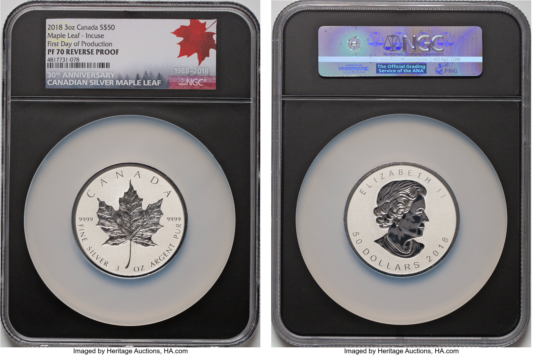 2018 $20 Canada 1 oz Reverse Proof Silver Maple Leaf PF70 Display Box & Coa 