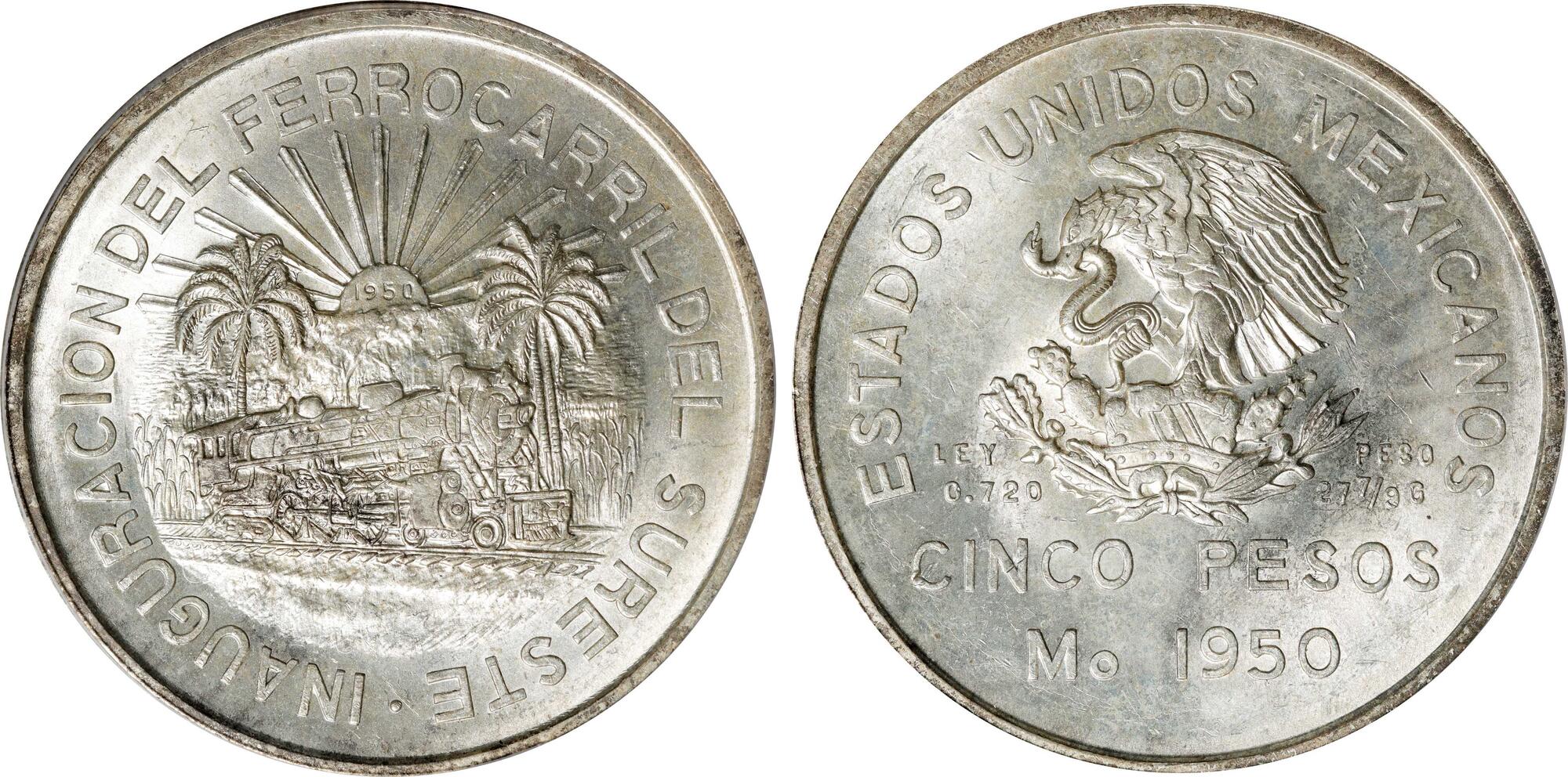 MEXICO 1943 & 1945 1 PESO .720 SILVER NICE FROSTY CHOICE UNCIRCULATED 2 COINS 