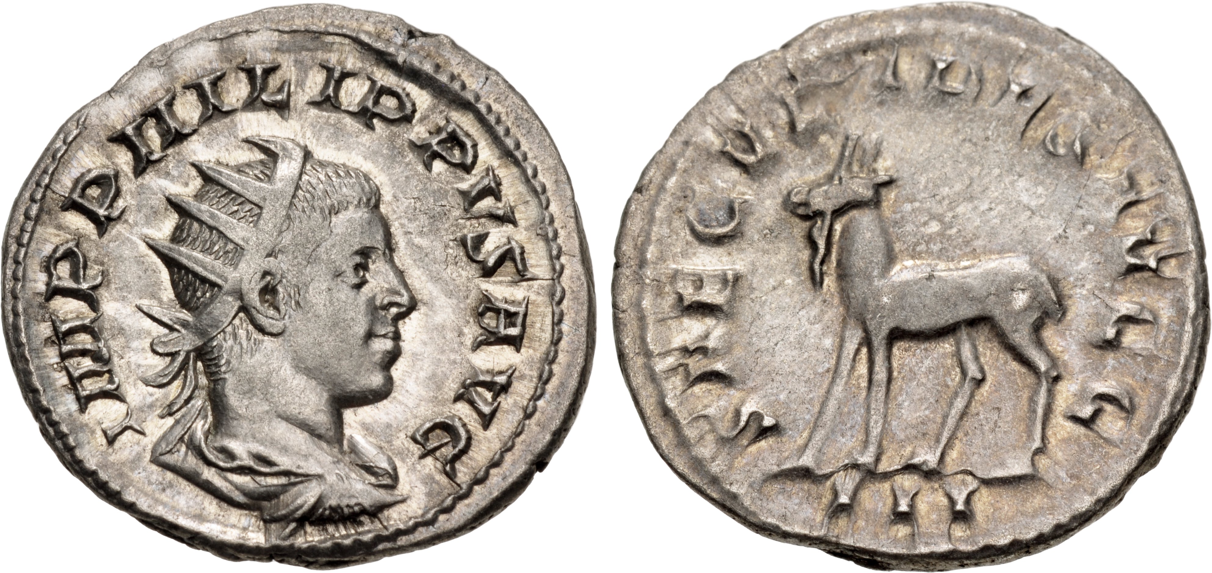 Rare ancient Roman silver coin AR Antoninianus Philip I Arab 248 AD Horse rider 