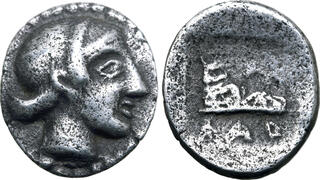 Larissa phrikonis en Aeolis 400bc river-god Apollo Antigua moneda griega i50530 